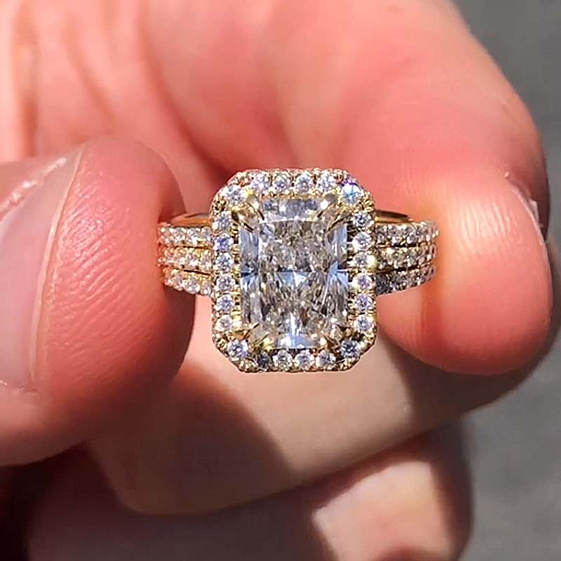 Stylishwe  3.3カラット スパークル ホワイトゴールド ラディアントカット スターリング シルバー婚約指輪