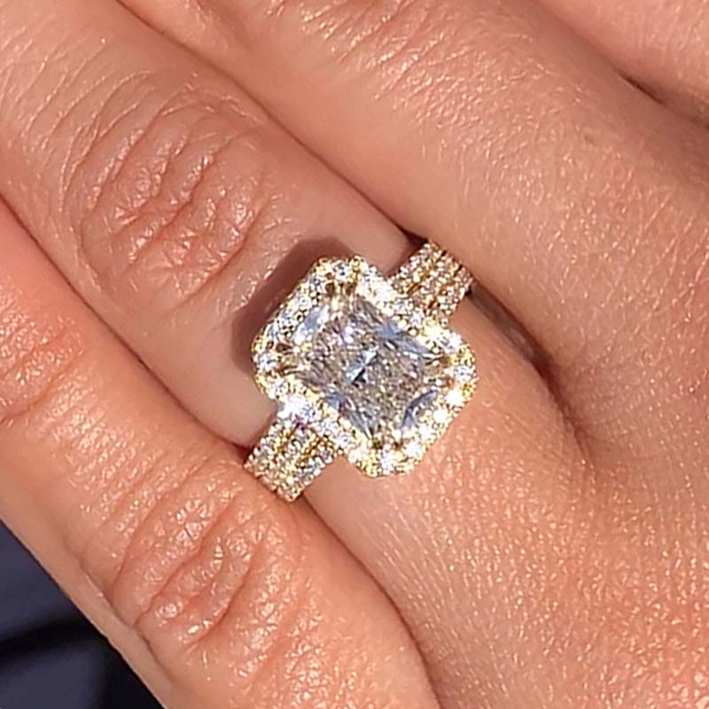 Stylishwe  3.3カラット スパークル ホワイトゴールド ラディアントカット スターリング シルバー婚約指輪