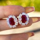 Stylishwe 1.8ct Halo Oval Cut Sterling Silver Synthetic Ruby Stud Earrings 