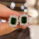 Stylishwe 4.5カラット ヘイロー エメラルドカット スタッド ピアス