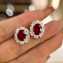 Stylishwe 1.8ct Halo Oval Cut Sterling Silver Synthetic Ruby Stud Earrings 