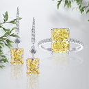 Stylishwe  2PC ラディアントカット イエローサファイア ジュエリーセット