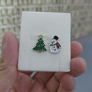 Stylishwe   クリスマスツリー とスノーマン デザイン スターリングシルバー ピアス