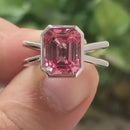 Stylishwe  4.5カラット ホワイトゴールド エメラルドカット パパラチア婚約指輪