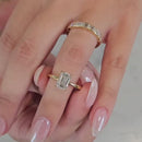 Stylishwe  3.5カラット オシャレ イエローゴールド エメラルドカット 指輪セット