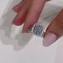 Stylishwe  3.0カラット ホワイトゴールド クッションカット 3PC指輪セット