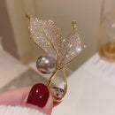 Stylishwe   韓国ファッション パール 葉デザイン ブローチ