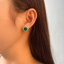 Stylishwe 1.5カラット プリンセスカット エメラルドグリーン スターリングシルバー ピアス - stylish we