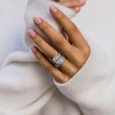 Stylishwe ゴージャス 4.0カラット クッションカット ヘイロー 指輪セット