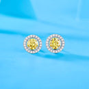 Stylishwe 0.5カラット ヘイロー ラウンドカット イエローモアサナイト スタッドピアス