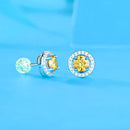 Stylishwe 0.5カラット ヘイロー ラウンドカット イエローモアサナイト スタッドピアス