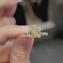 Stylishwe 3.0カラット ラディアントカット 合成イエローサファイア 婚約指輪