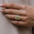 Stylishwe 3.0カラット ヘイロー ラディアントカット イエローサファイア 婚約指輪 スターリングシルバー - stylish we