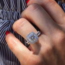 Stylishwe クラシック 3.2カラット クッションカット ヘイロー  スターリングシルバー 指輪セット - stylish we