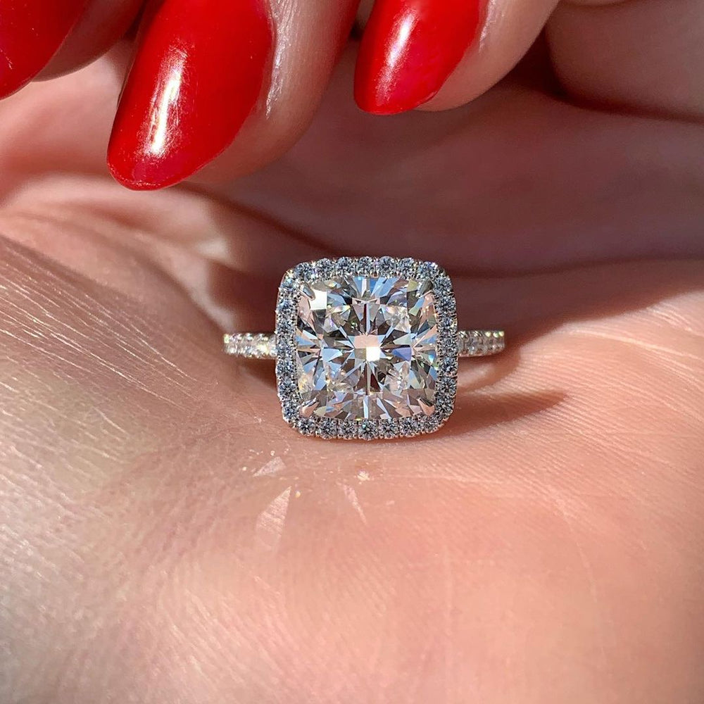Stylishwe 4.0カラット ヘイロー クッションカット 婚約指輪