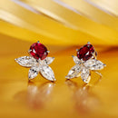 Stylishwe 1.25カラット 合成ガーネット スターリングシルバー  ツートン スタッドピアス