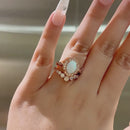Stylishwe 1.8ct Pink Gold Oval Cut Opal Stone Ring Set 