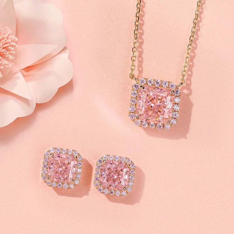 Stylishwe ハロー 2PCS ピンクサファイア ジュエリーセット