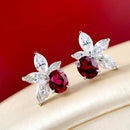 Stylishwe 1.25カラット 合成ガーネット スターリングシルバー  ツートン スタッドピアス