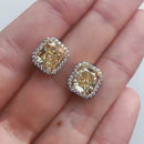 Stylishwe 3.5カラット クッションカット イエローサファイア スタッドピアス