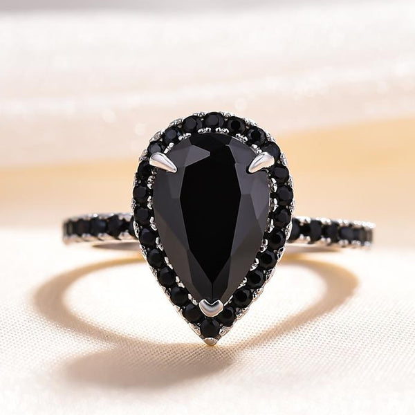 Stylishwe 2.2カラット ブラックダイヤモンド ヘイロー ペアーカット 婚約指輪