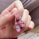 Stylishwe 3.5カラット  ラグジュアリー ピンクサファイア オーバルカット ドロップ ピアス