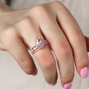 Stylishwe 2.20カラット 合成モルガナイト ペアーカット 指輪セット スターリングシルバー - stylish we