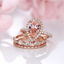 Stylishwe 2.20カラット 合成モルガナイト ペアーカット 指輪セット スターリングシルバー - stylish we