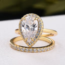 Stylishwe イエローゴールド ヘイロー ペアーカット 指輪セット スターリングシルバー