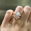 Stylishwe 1.8ct Pink Gold Oval Cut Opal Stone Ring Set 