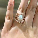 Stylishwe 1.8ct Pink Gold Oval Cut Opal Stone Ring Set 
