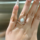 Stylishwe 1.8ct Pink Gold Oval Cut Opal Stone Ring Set 