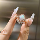Stylishwe 1.8ct Pink Gold Oval Cut Opal Stone Ring Set 