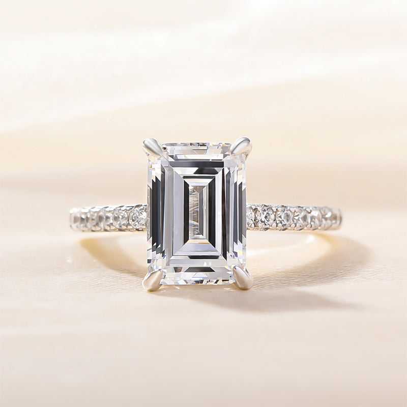 Stylishwe クラシック 3.3カラット エメラルドカット 婚約指輪 スターリングシルバー - stylish we