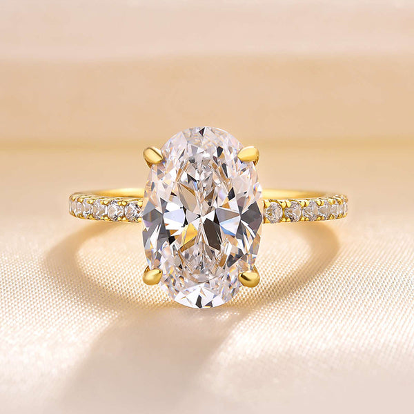 Stylishwe クラッシク 3.50カラット オーバルカット イエローゴールド 婚約指輪