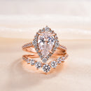 Stylishwe エレガント  2.2カラット ペアカット ピンクゴールド スターリングシルバー セットリング - stylish we