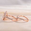 Stylishwe エレガント  2.2カラット ペアカット ピンクゴールド スターリングシルバー セットリング - stylish we