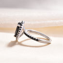 Stylishwe 2.2カラット ブラックダイヤモンド ヘイロー ペアーカット 婚約指輪