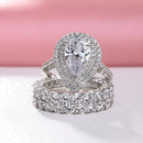 Stylishwe 2.0カラット エターニティー ダブル ヘイロー ペアーカット 3PC スターリングシルバー 指輪セット - stylish we