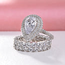 Stylishwe 2.0カラット エターニティー ダブル ヘイロー ペアーカット 3PC スターリングシルバー 指輪セット - stylish we