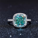 Stylishwe 5.0 Carat Halo Cyan Blue Cushion Cut Engagement Ring 