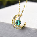 Stylishwe 2WAY Moon Design Paraiba Tourmaline Pendant Necklace 