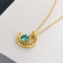 Stylishwe 2WAY Moon Design Paraiba Tourmaline Pendant Necklace 