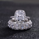 Stylishwe ゴージャス 4.0カラット クッションカット ヘイロー 指輪セット