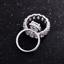 Stylishwe ゴージャス 4.0カラット クッションカット ヘイロー 指輪セット