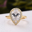 Stylishwe イエローゴールド ヘイロー ペアーカット 指輪セット スターリングシルバー