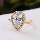 Stylishwe エレガント 2.5カラット ヘイロー イエローゴールド ペアーカット 婚約指輪 スターリングシルバー