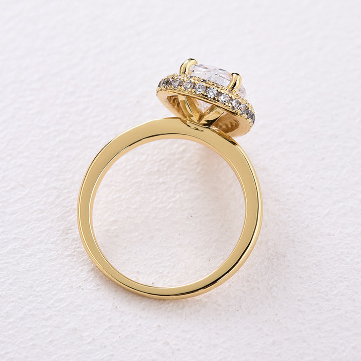 Stylishwe エレガント 2.5カラット ヘイロー イエローゴールド ペアーカット 婚約指輪 スターリングシルバー