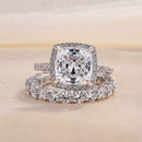 Stylishwe エレガント 3.2カラット クッションカット ヘイロー 指輪セット スターリングシルバー - stylish we