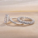 Stylishwe エレガント 3.2カラット クッションカット ヘイロー 指輪セット スターリングシルバー - stylish we